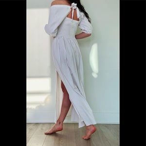 New Peasant milkmaid princess poet puff sleeve thick 100% cotton maxi dress.